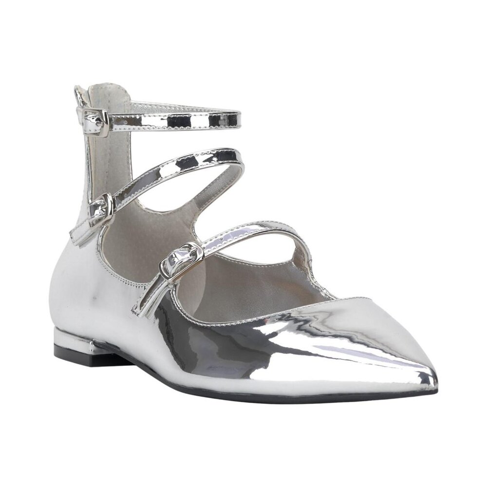 NWT INC International Concepts Womens Valan Triple-Strapped Flats Silver Gray 9M